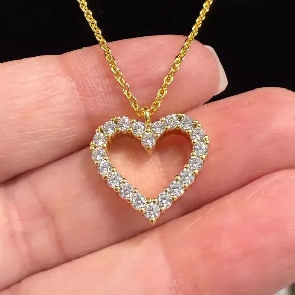 NEW 14 Karat Gold Plated CZ Heart Necklace Gold Heart Pendant Necklace - Picture 2 of 9